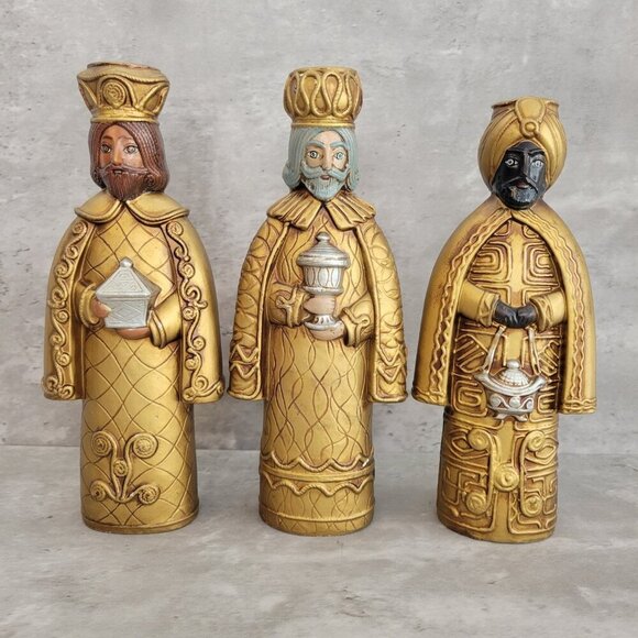 Vintage Three Wise Men Nativity Christmas Paper Mache Candle Holders 10.… - Picture 1 of 12